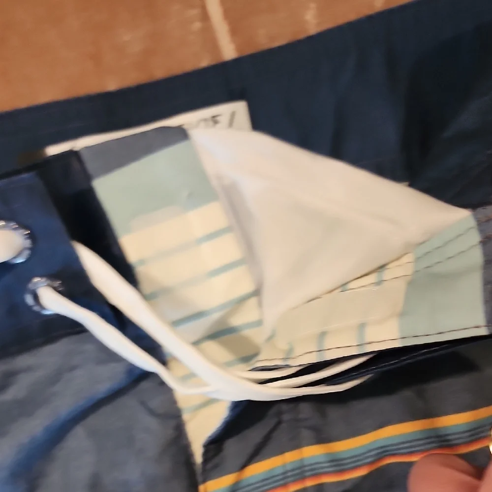 Ezekiel Navy and Cream Striped Board Shorts - Picture 3 of 4